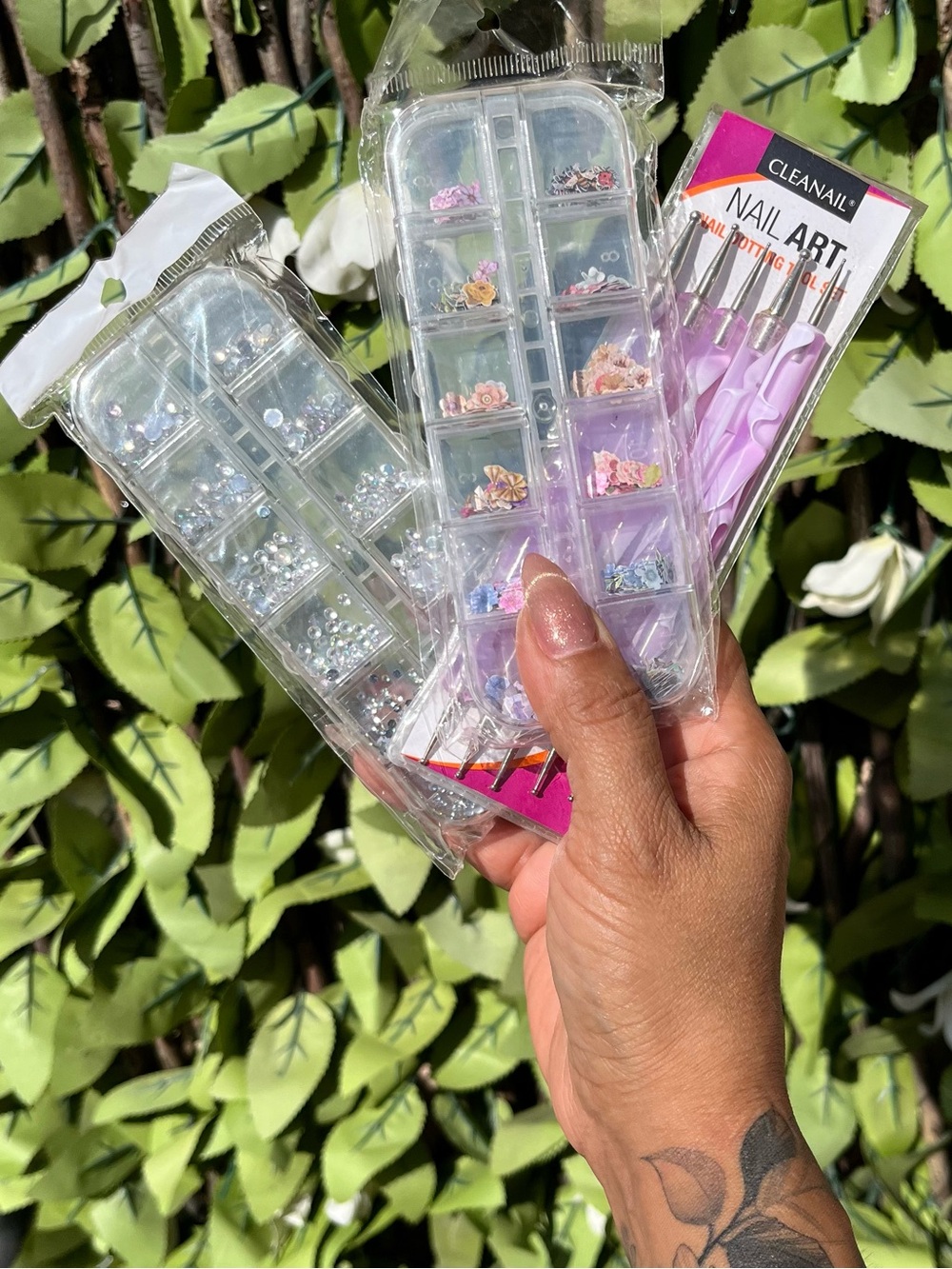 Cleanail Nail Art 5 pc double sided Kit with 2 cases of Rhinestones-Floral Charm